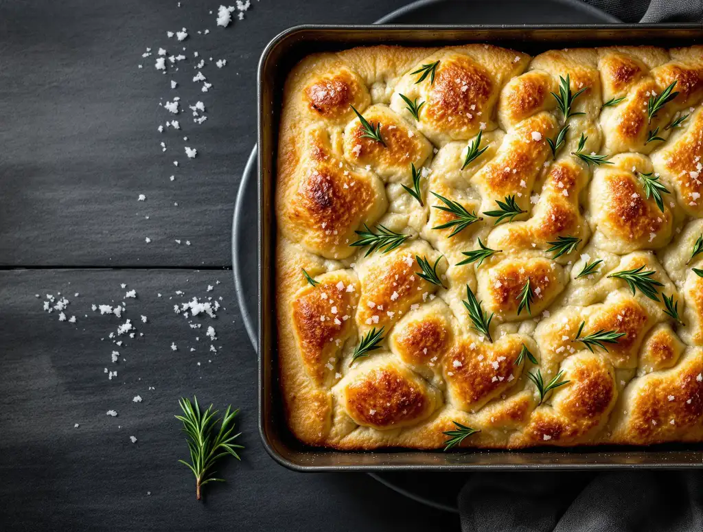 Focacciabrød med flagesalt og rosmarin