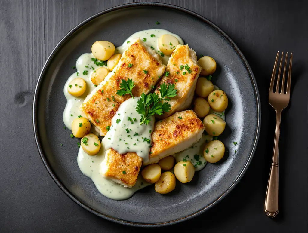 Hornfisk med persillesovs og kartofler